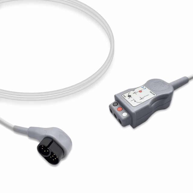 Compatible 3-lead with Defib-Proof (with Resist) ECG Trunk Cable AHA (for use with Zoll) Reusable, 2.5m, used with Safety Din Leadwire SKU: ET-3038R-D-A