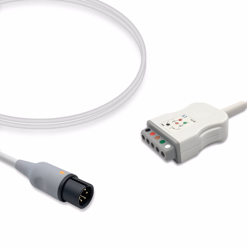 Compatible 5-lead with Respiratory Rate ECG Trunk Cable AHA (comparable to Criticare/CSI 1094/5) Reusable, Limb + Chest Lead, 2.5m, used with Safety Din Leadwire SKU: ET-5002-D-A