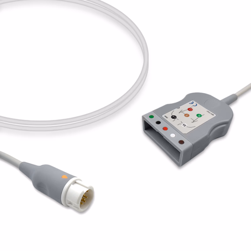 Compatible 5-lead with Defib-Proof (with Resist) ECG Trunk Cable AHA (comparable to Philips M1520A) Reusable, Limb + Chest Lead, 2.5m, used with AA Twin-Pin Leadwire SKU: ET-5005R-AA-A