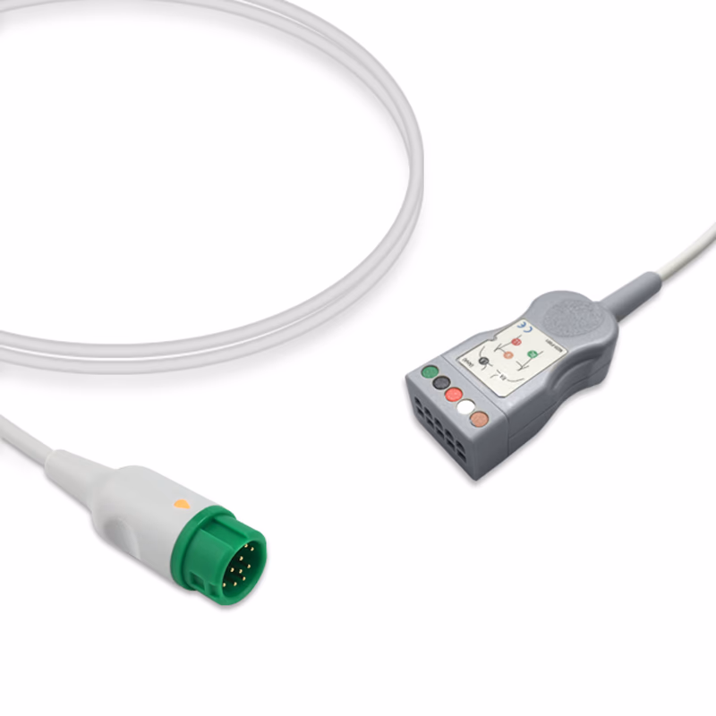 Compatible 5-lead with Respiratory Rate ECG Trunk Cable AHA (comparable to Mindray 040-001416-00) Reusable, Limb + Chest Lead, 2.5m, used with Mindray Mobility Leadwire SKU: ET-5016-DT-A