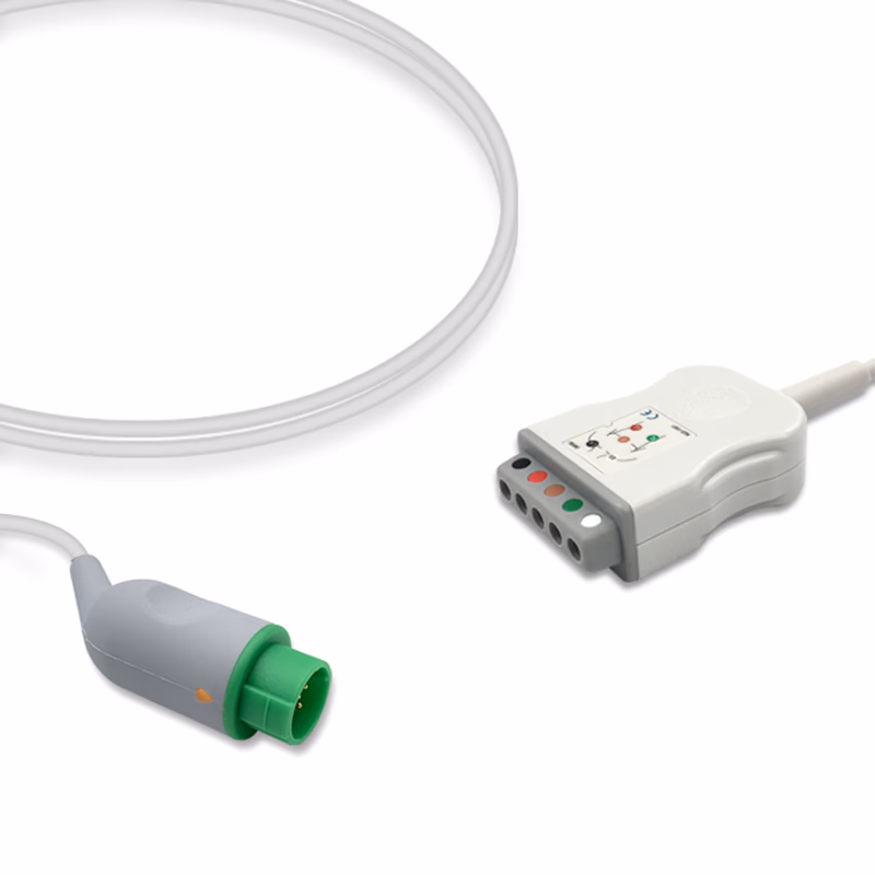Compatible 5-lead with Defib-Proof (with Resist) ECG Trunk Cable AHA (for use with Fukuda Denshi) Reusable, Limb + Chest Lead, 2.5m, used with Safety Din Leadwire SKU: ET-5031R-D-A