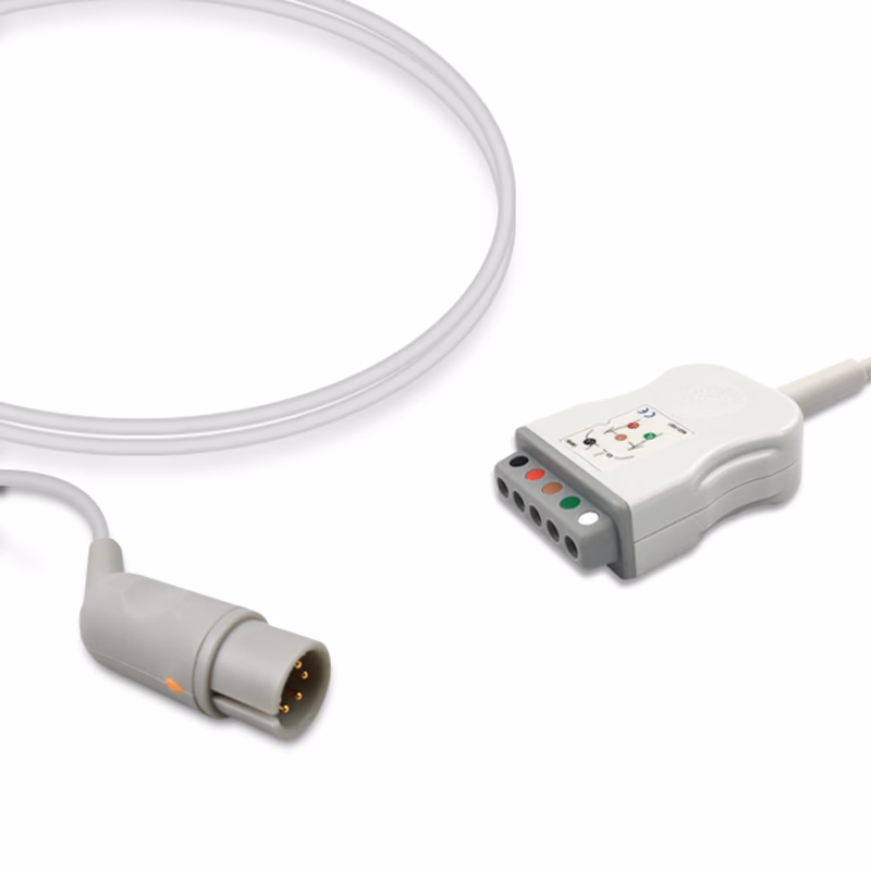 Compatible 5-lead with Respiratory Rate ECG Trunk Cable AHA (for use with M&B) Reusable, Limb + Chest Lead, 2.5m, used with Safety Din Leadwire SKU: ET-5043-D-A